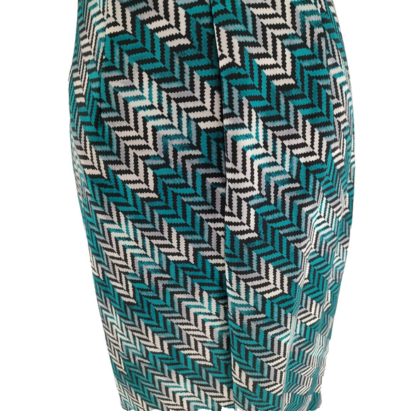 White House Black Market Turquoise Herringbone Sheath Dress SZ. 8 Back Zip Lined - Picture 9 of 14